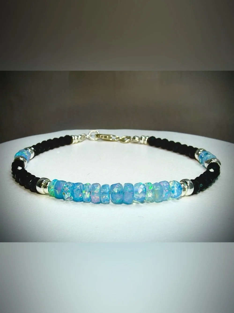 Ethiopian Opal Black Spinel Gemstone Bracelet in Sterling Silver - Picture 6 of 6